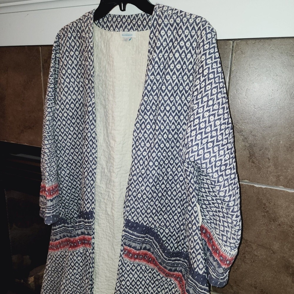SUNDANCE CATALOG Sz M KANTHA Stitched Quilt Kimono Style Sleeves Open Front Robe - Picture 2 of 10